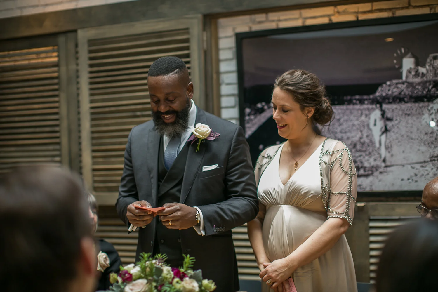 The bride and groom at their Intimate Restaurant Wedding in Manhattan. | Upper West Side Intimate Wedding | Kate & Sylvester's wedding in Manhattan.