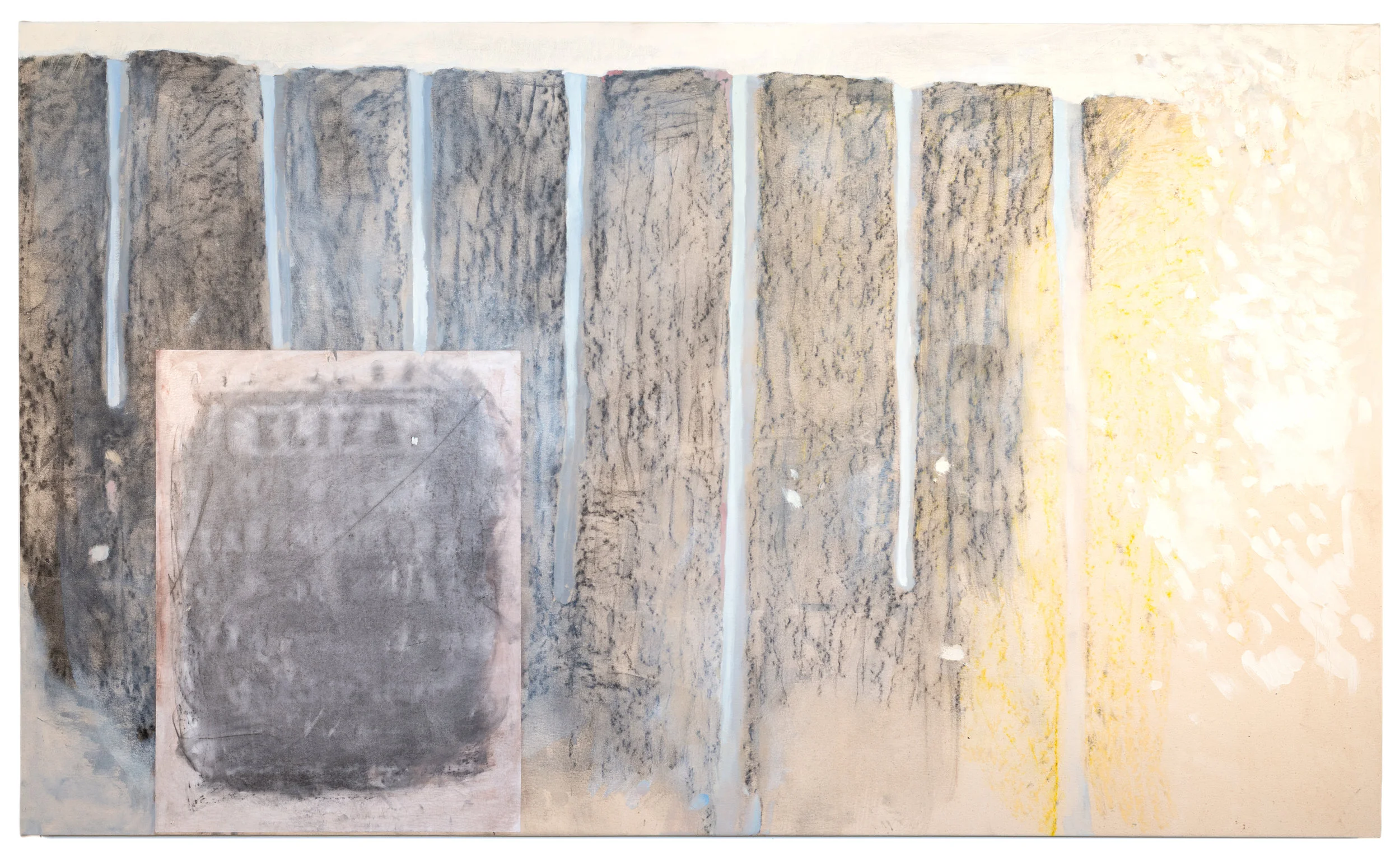 Hurricane / acrylic, oil, and graphite on canvas and paper, 24 x 50 in., 2018