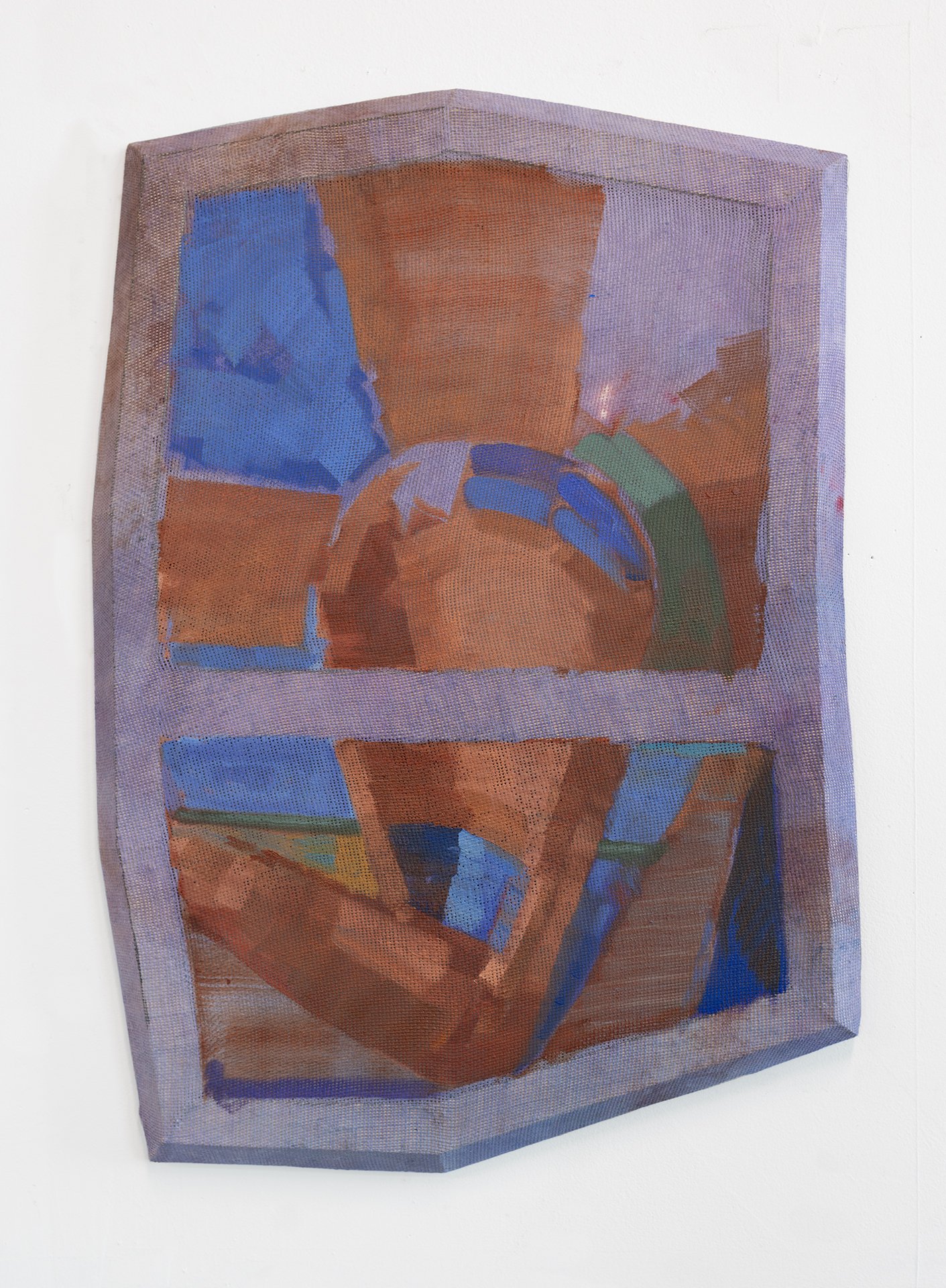  Limited Mobility, 2024; dye, oil, and graphite on linen with beveled pine, 24 x 16.5 x 1 inch. 