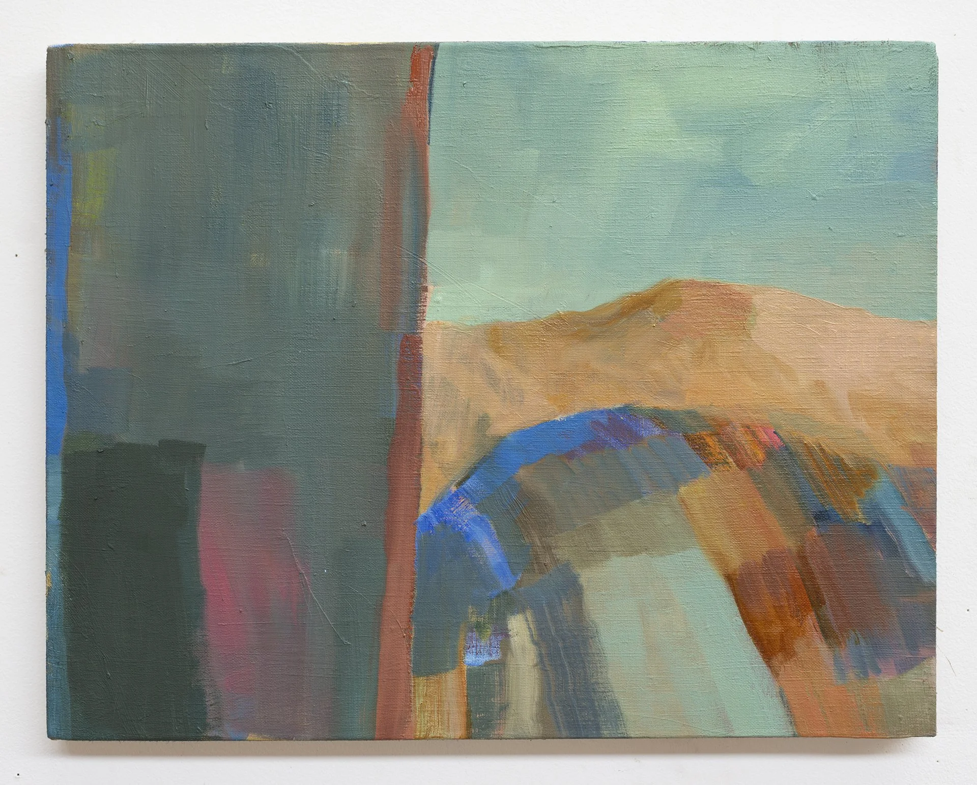 Sleeper car , 2024; oil on linen, 14 x 18 inches.