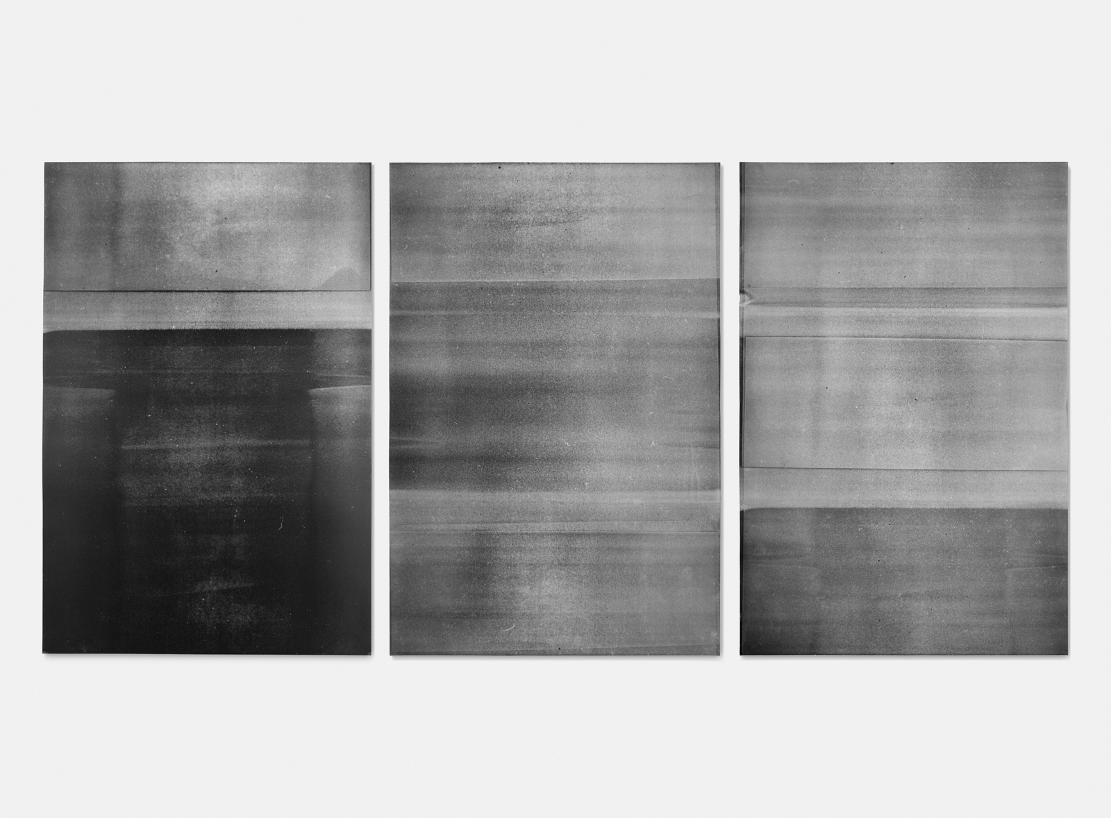   Untitled (mylar #1, #2, and #3, from the ongoing series reflected/repeated)  2014, oil based ink painted onto mylar 24 x 36 inches each 
