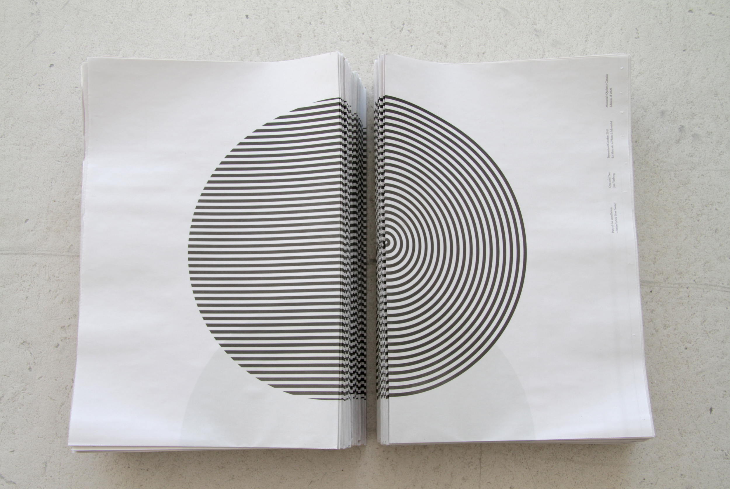   Untitled (Zero Sum Game)  2011, folded newsprint publication in stacks various dimensions each piece, 22 x 35 inches unfolded  (installation shot) 