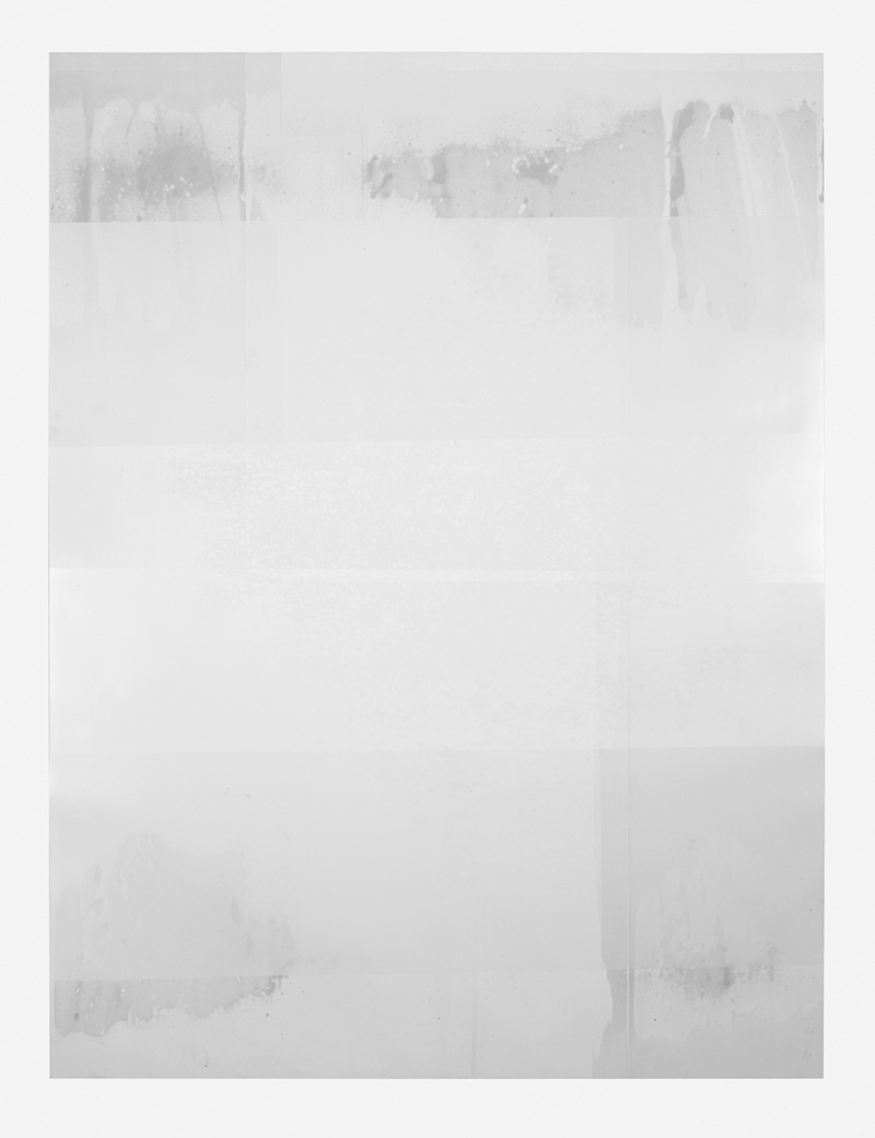   Untitled (white, from the series reflected/repeated - light becomes form, the horizon rests into view)  2015, Oil on mylar. 38 x 50 inches (unframed) 