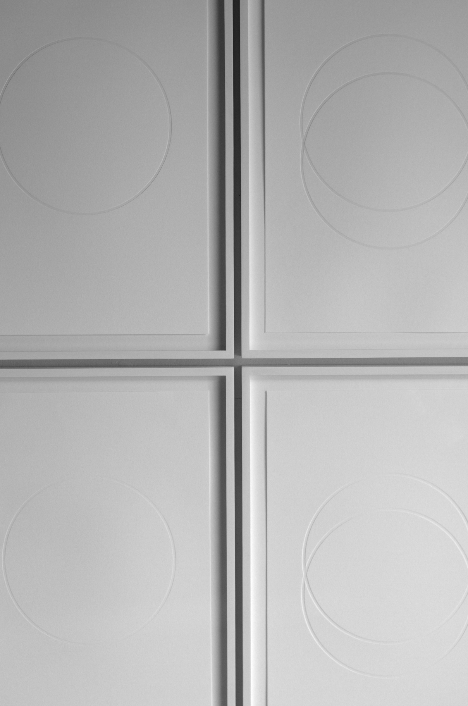   from the ongoing series: O/, Divided/Defined, Weights, Measures, and Emotional Geometry  2013, Blind letterpress from polymer plates. 11 x 17 inches each (pictured here framed) 