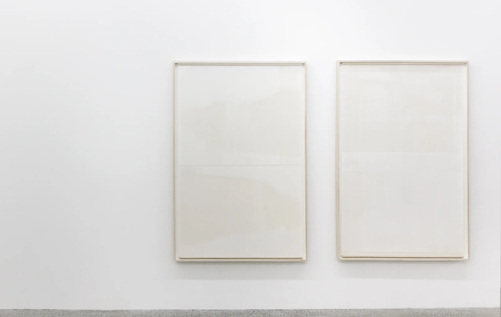   Untitled (from the series An Accurate Silence)  Oil based paint on frosted Mylar suspended in front of painted matte board, 2016 63 x 42 inches each 