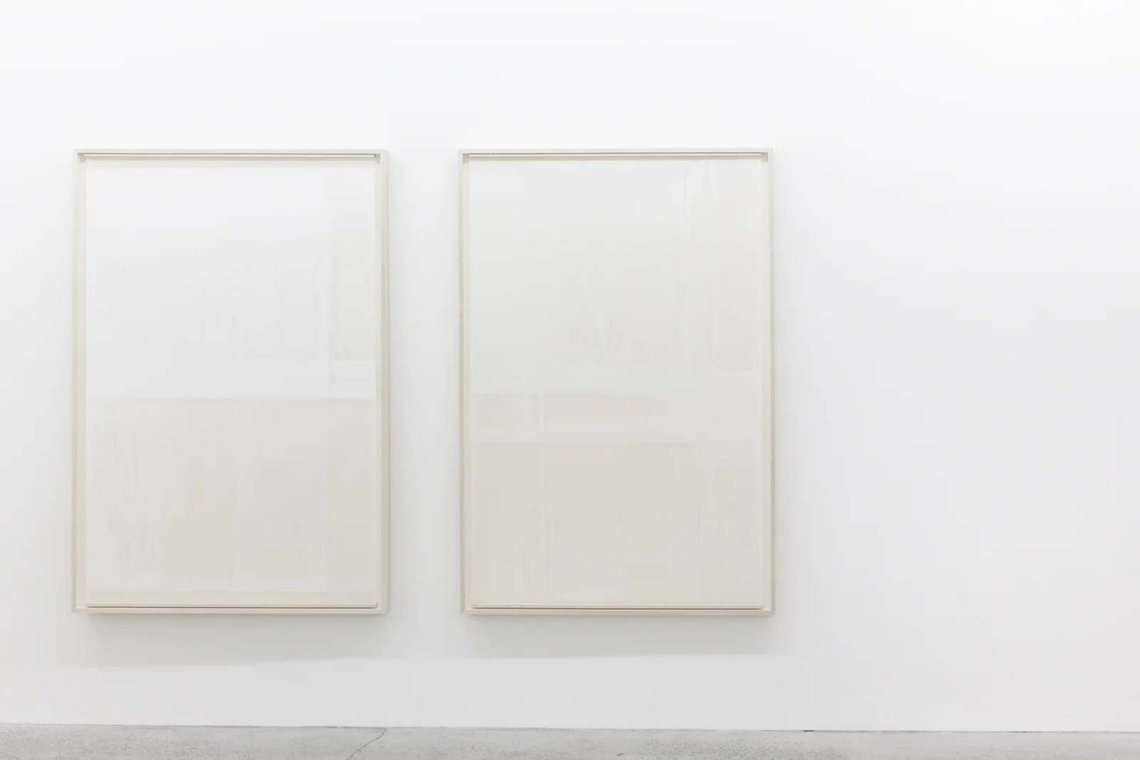   Untitled (from the series An Accurate Silence)  Oil based paint on frosted Mylar suspended in front of painted matte board, 2016 63 x 42 inches each 