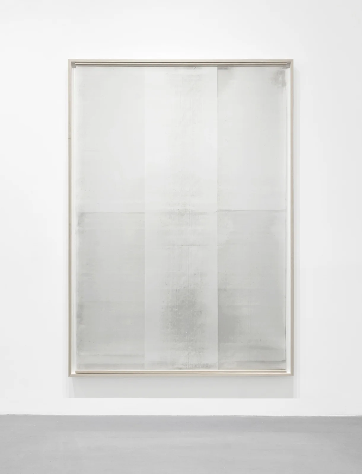   Untitled  (from the series  An Accurate Silence ), 2017 Oil based paint on clouded mylar suspended in front of acrylic on cotton paper, 71 x 51 inches (framed) 