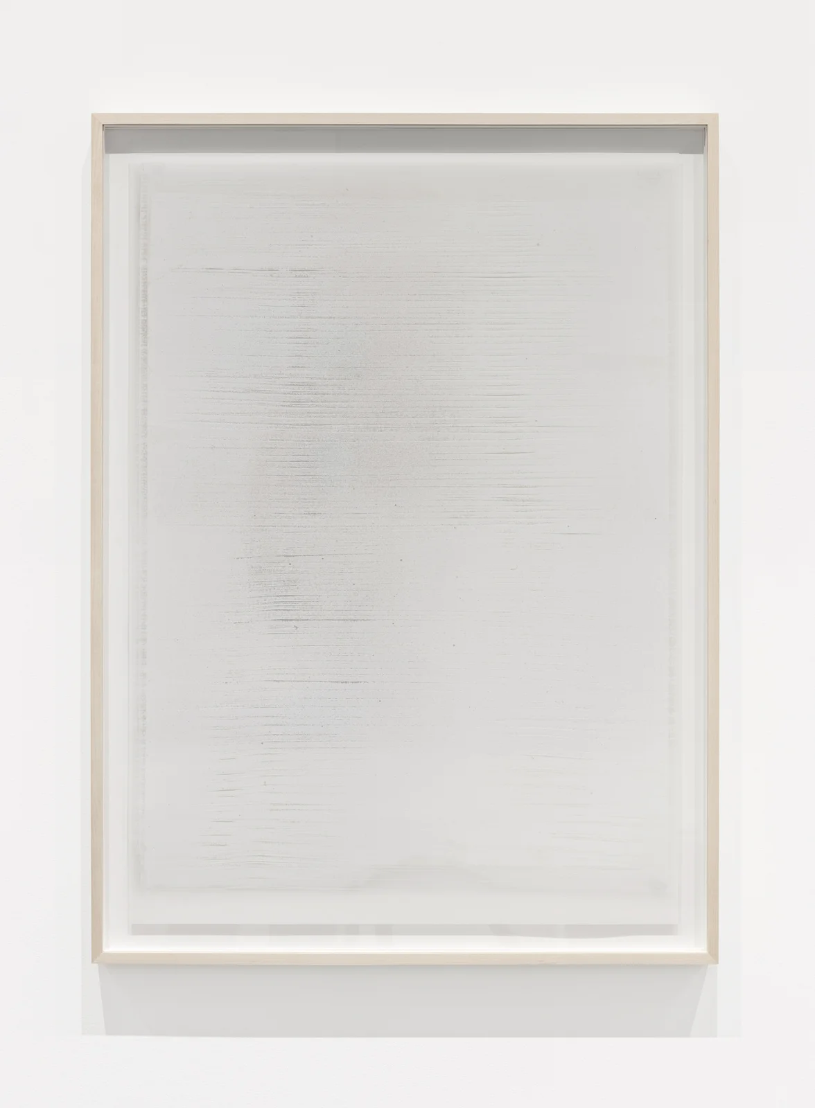  Untitled  ( white (line) , from the series  Impermanent Horizon ), 2017, 2 Layers, oil based paint on mylar hinged on plexi set in front of oil on mylar, 32 x 23 inches (framed) 