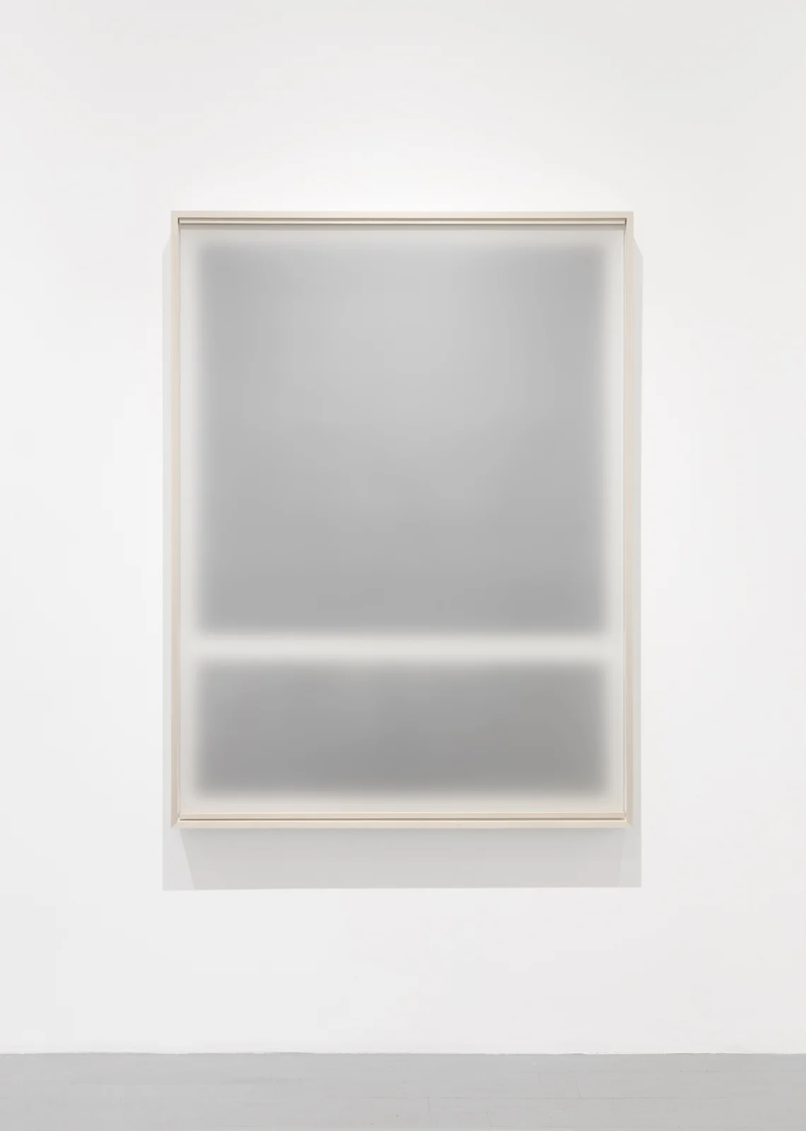   Untitled (for M.R.) , 2017, Frosted mylar suspended in front of black and grey oil based paint on Mylar, 55.5 x 41 inches (framed) 