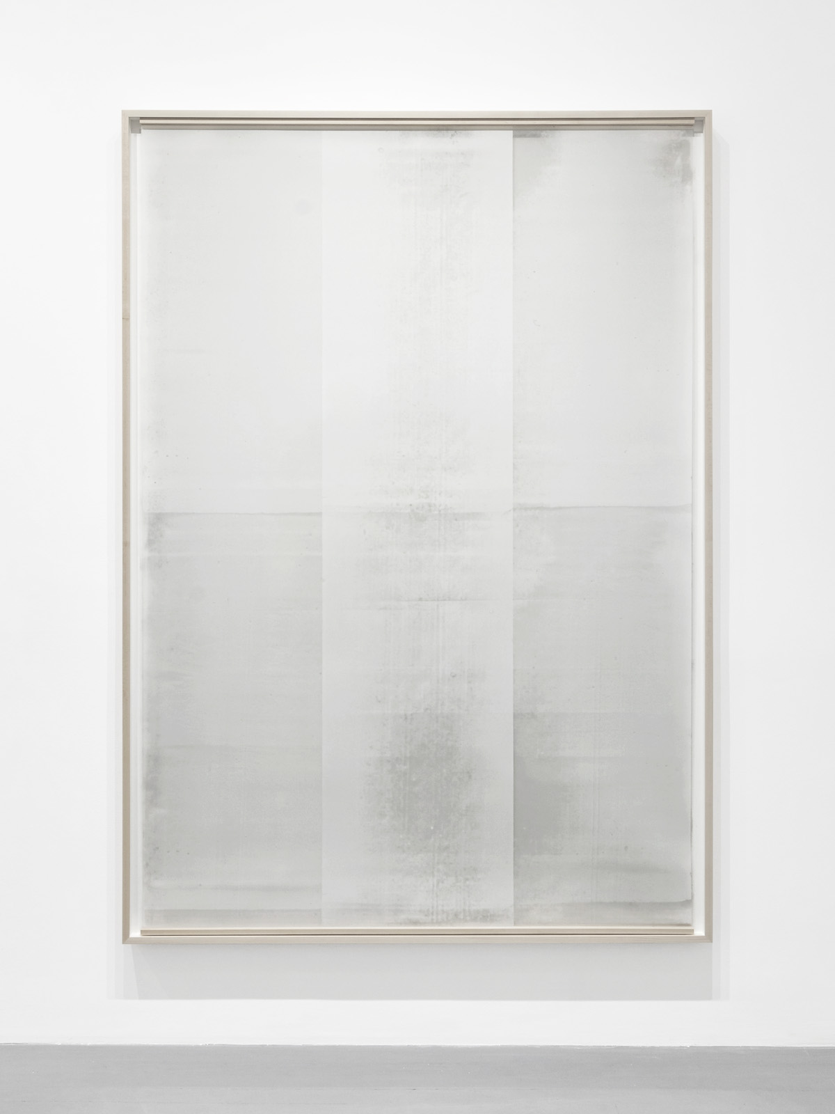    Untitled &nbsp;(from the series  An Accurate Silence ), 2017, Oil based paint on clouded mylar suspended in front of acrylic on cotton paper, 71 x 51 inches  