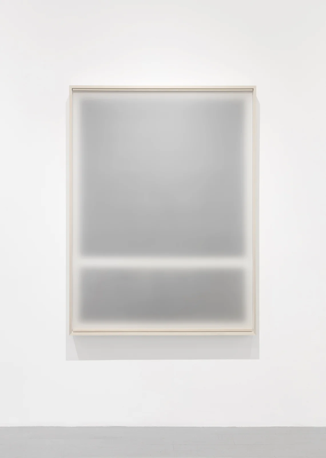    Untitled (for M.R.) , 2017, Frosted mylar suspended in front of black and grey oil based paint on Mylar, 55.5 x 41 inches  