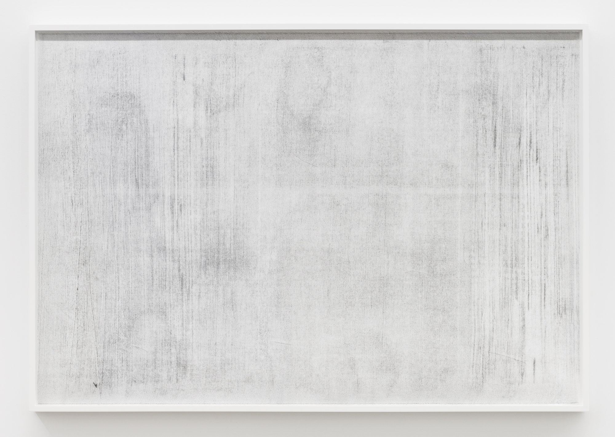   Untitled (where it becomes clear #1) , Oil based paint, graphite and charcoal on tarlatan, 2018, 41 x 59 inches 