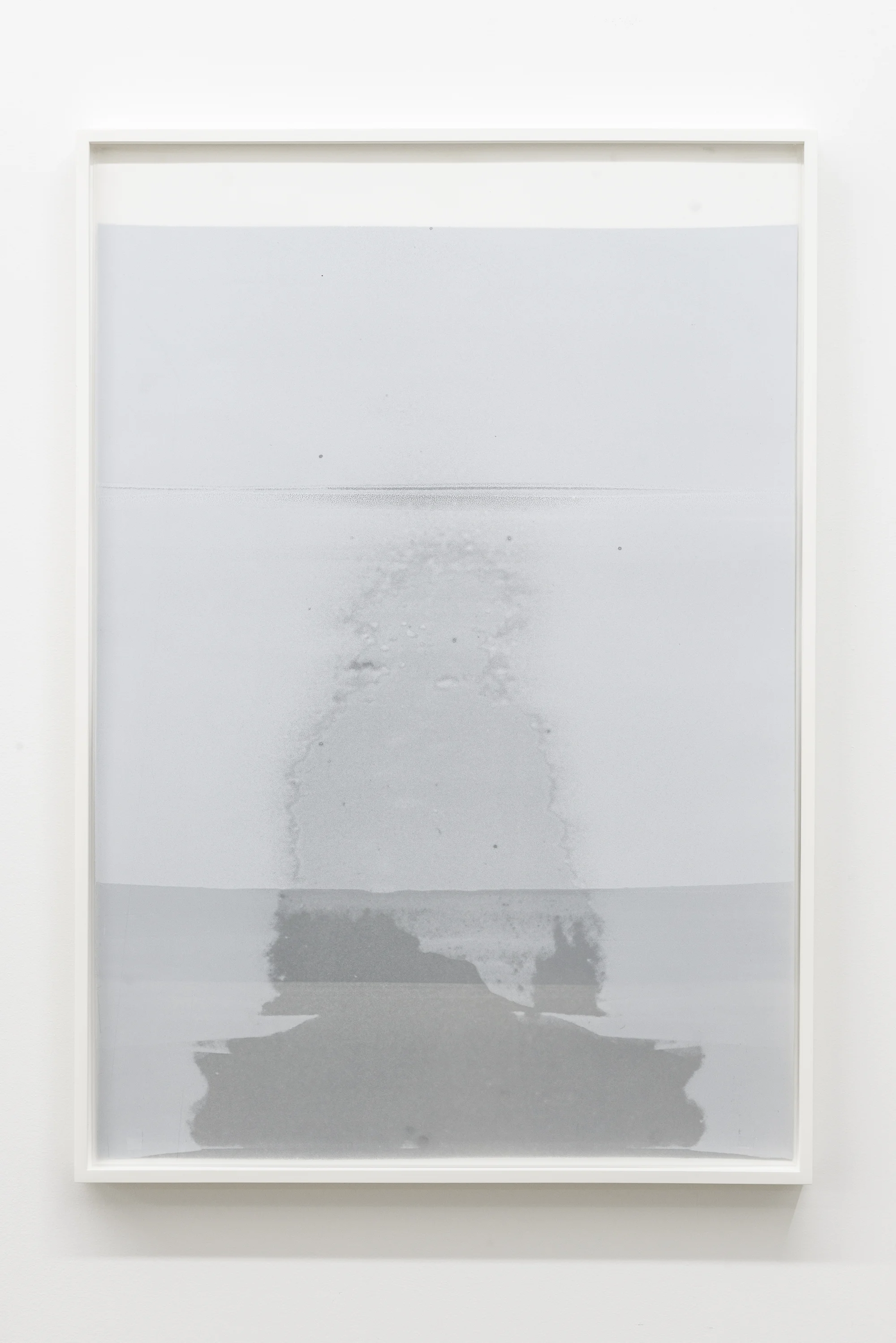   Untitled (ghost, in the palest blue) , Oil on Mylar, 2015, 2 layers - blue/white over black/grey, 31 x 22 inches 