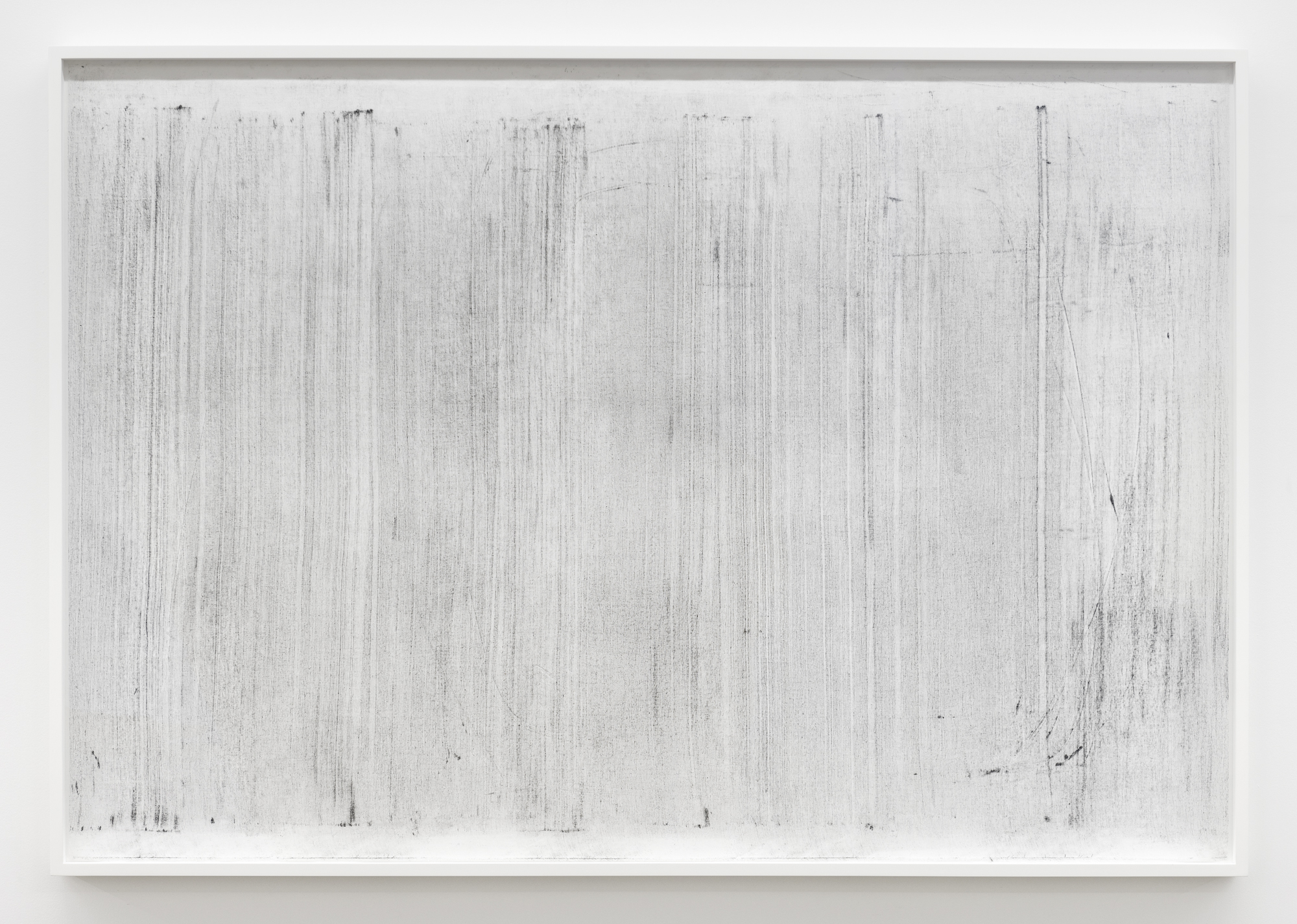    Untitled (where it becomes clear #2),&nbsp; Oil based paint, graphite and charcoal on tarlatan, 2018, 41 x 60 inches  