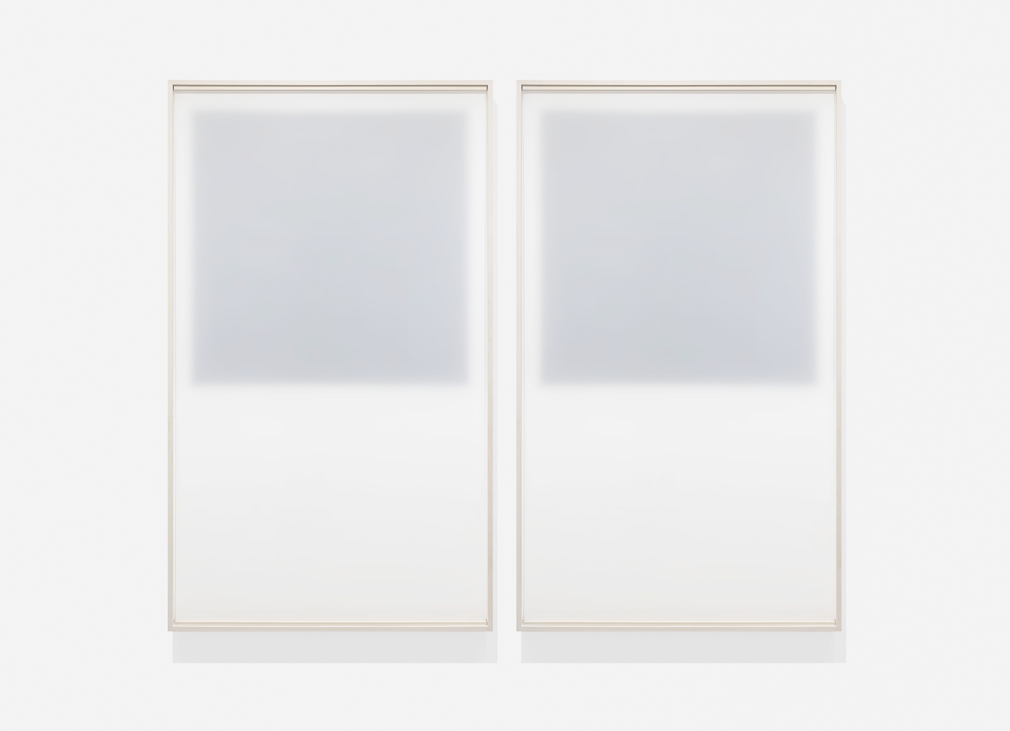   Untitled (a complicated clarity #1 and #2 / square),  2018, Frosted mylar suspended in front of black oil-based paint on mylar 70.5 x 41.5 inches each (framed)  