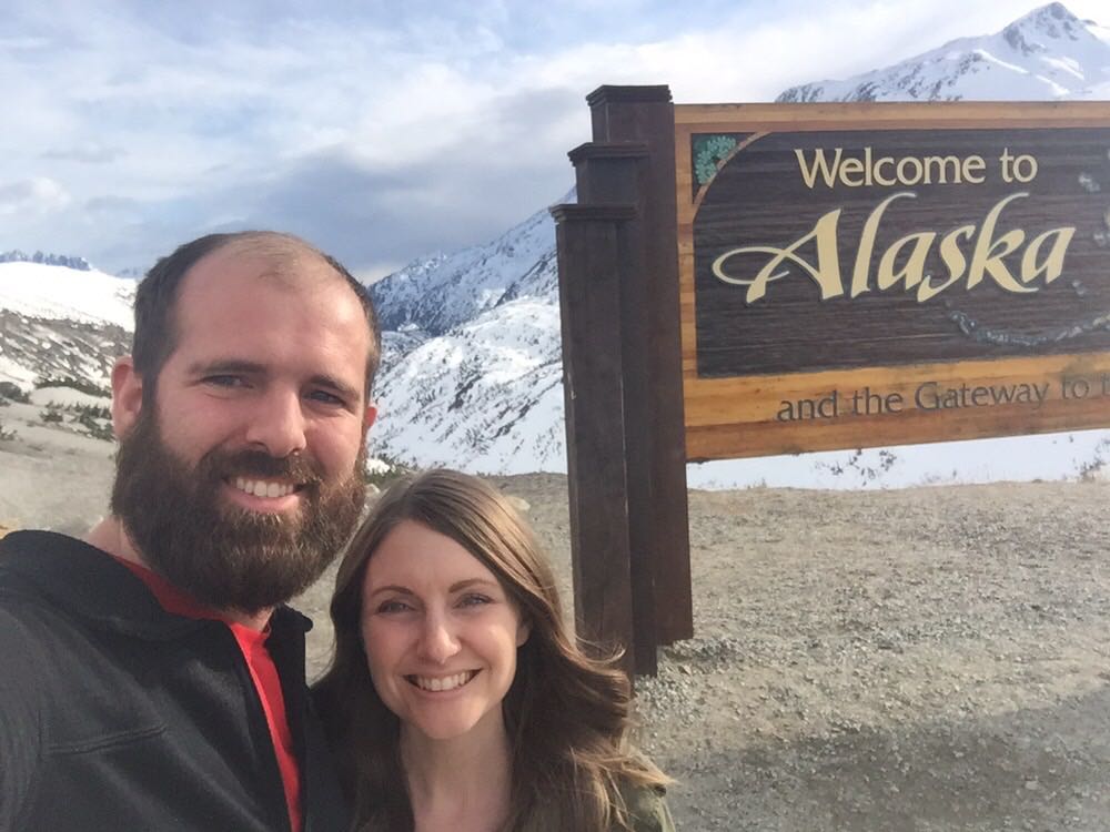 When Twila and I made it to Alaska with the trailer! Before a long descent into Skagway.