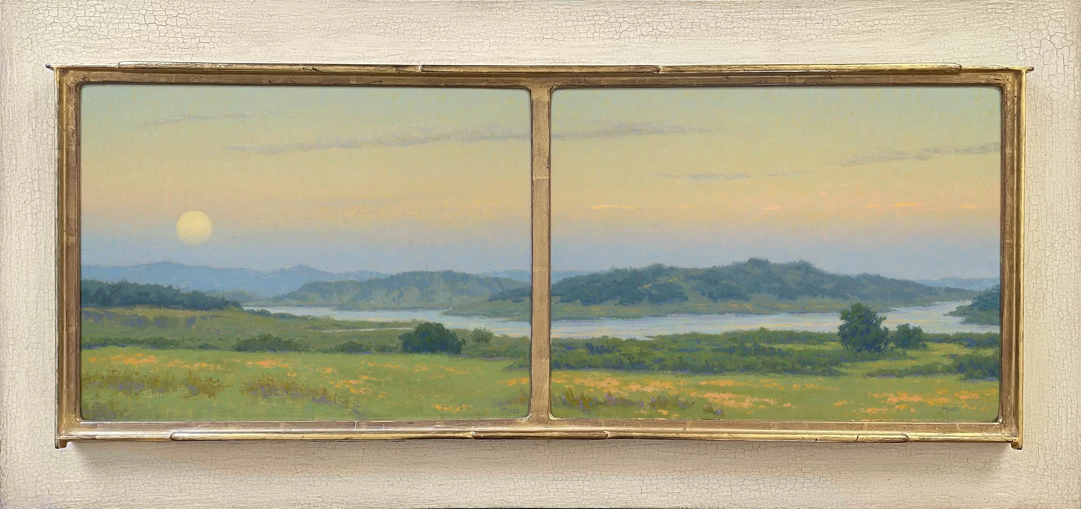 Jennifer Moses Amongst the Stillness Diptych 12x32 Framed.jpg