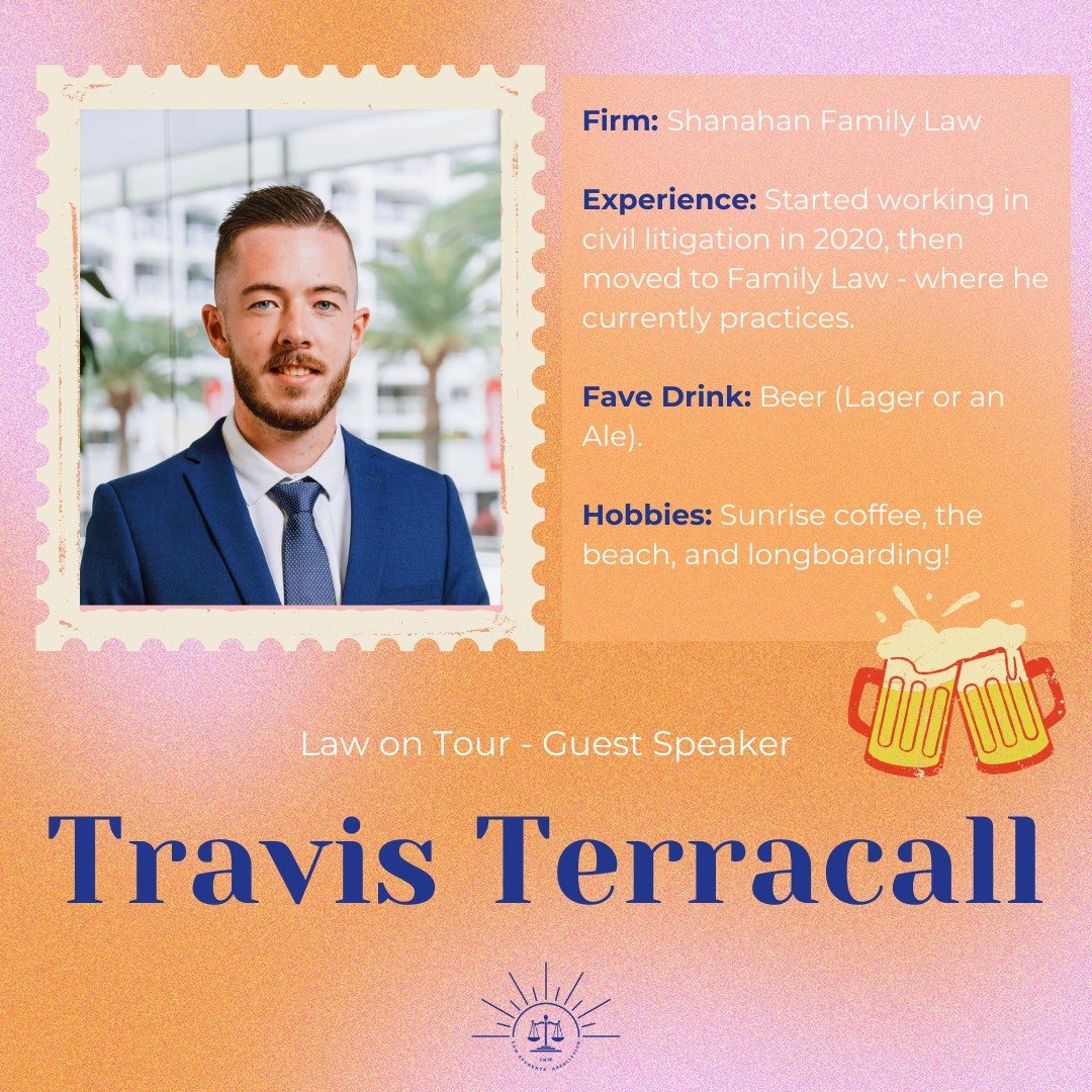 If you have an interest in Family Law and can&rsquo;t say no to a beer, come chat with the fourth guest speaker of our Law on Tour event,

Introducing: Travis Terracall, senior paralegal at Shanahan Family Law! 🍻

Travis has recently joined the lega