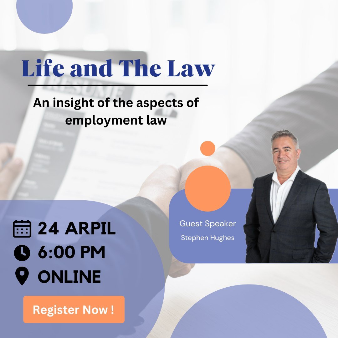 You should join our Life and The Law webinar this year to learn a little more about employment law and how it affects us daily.

Everyone from both the Moreton Bay and Sippy Downs campuses is welcome to join this webinar. 😁

This webinar will be pro