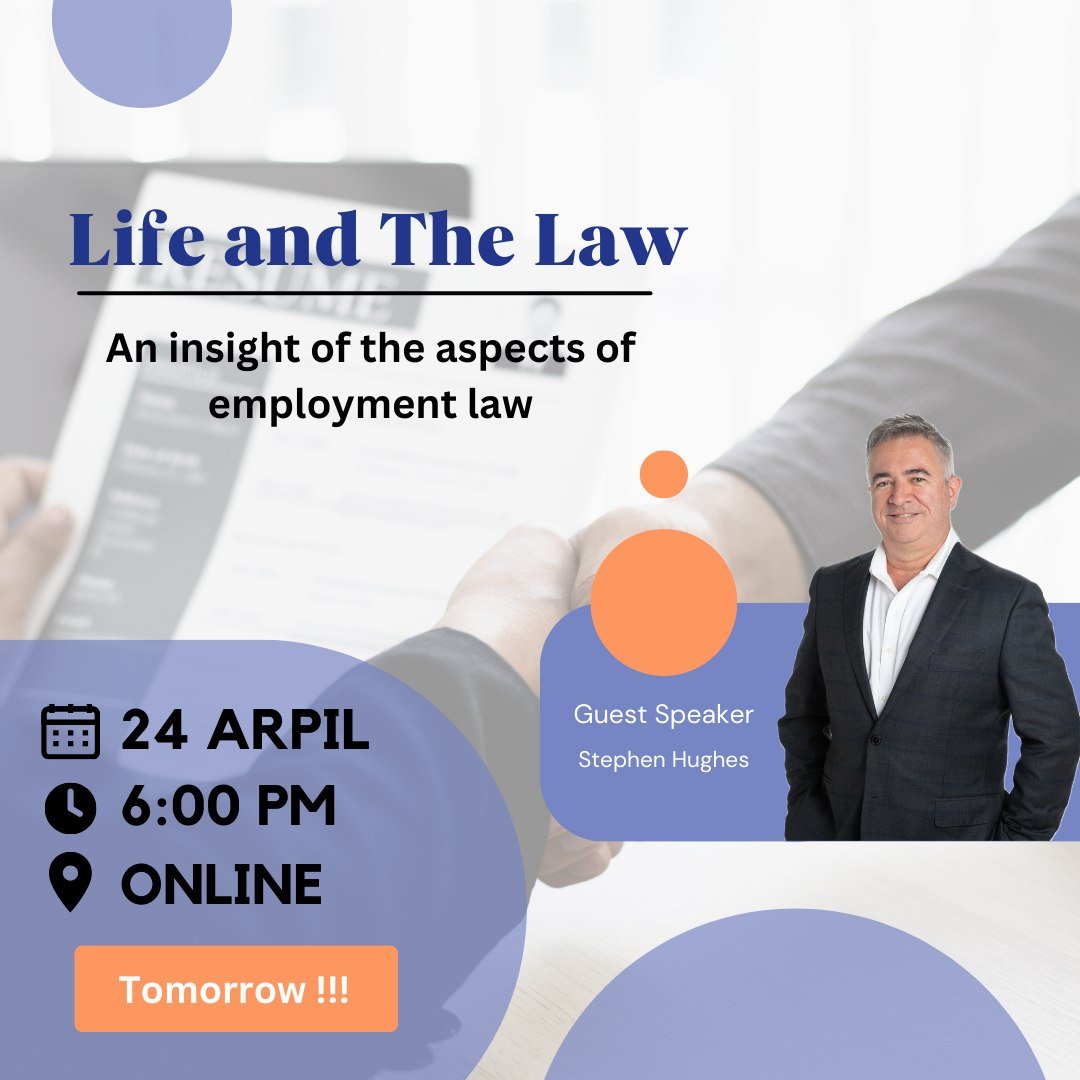 This is the best seminar you will be a part of all year. So you definitely do not want to miss out on this one.

Join tomorrow's Life and The Law seminar with Stephen Hughes as he discusses the everyday importance of employment law.

Register your in