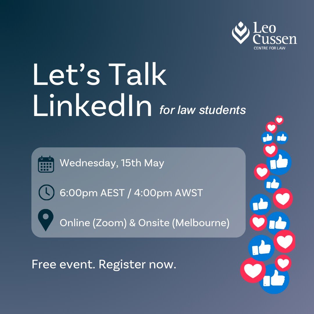 Kickstart your journey towards a career in law with @leocussen  next free event - &lsquo;Let&rsquo;s Talk LinkedIn for Law Students&rsquo;.

 At this event, you&rsquo;ll gain insights into networking online, building a personal profile and using Link