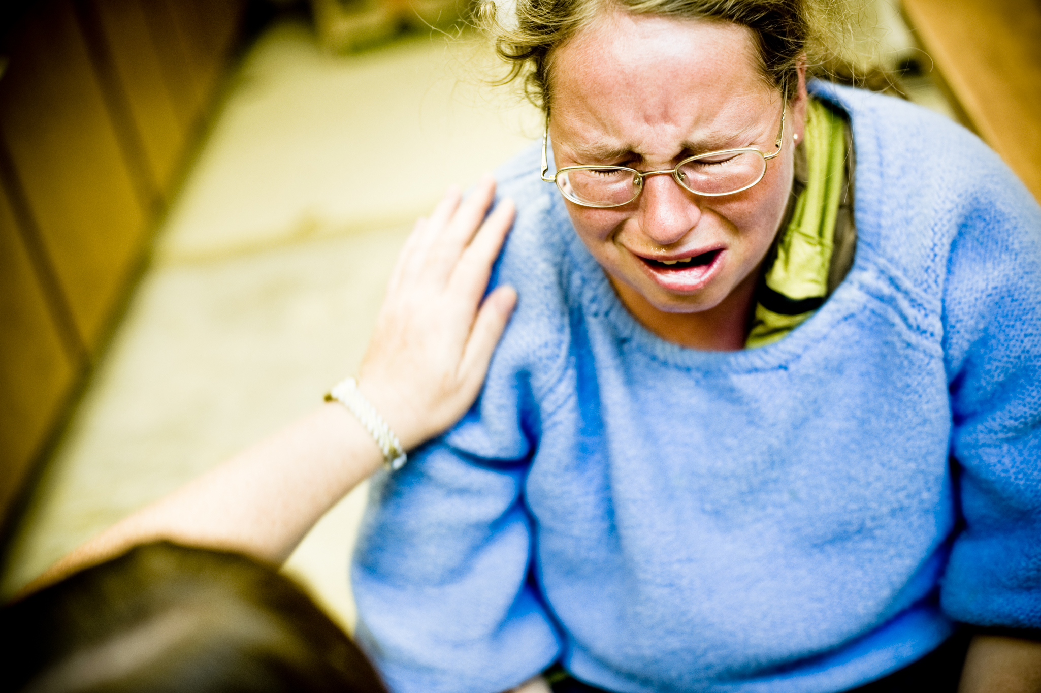  During a panic attack, a worker at the food bank comforts Melissa. People with Asperger's crave routine and so homelessness is especially devastating to her. &nbsp;“I’m like a 15-year-old inside, developmentally and emotionally speaking. &nbsp;I fee