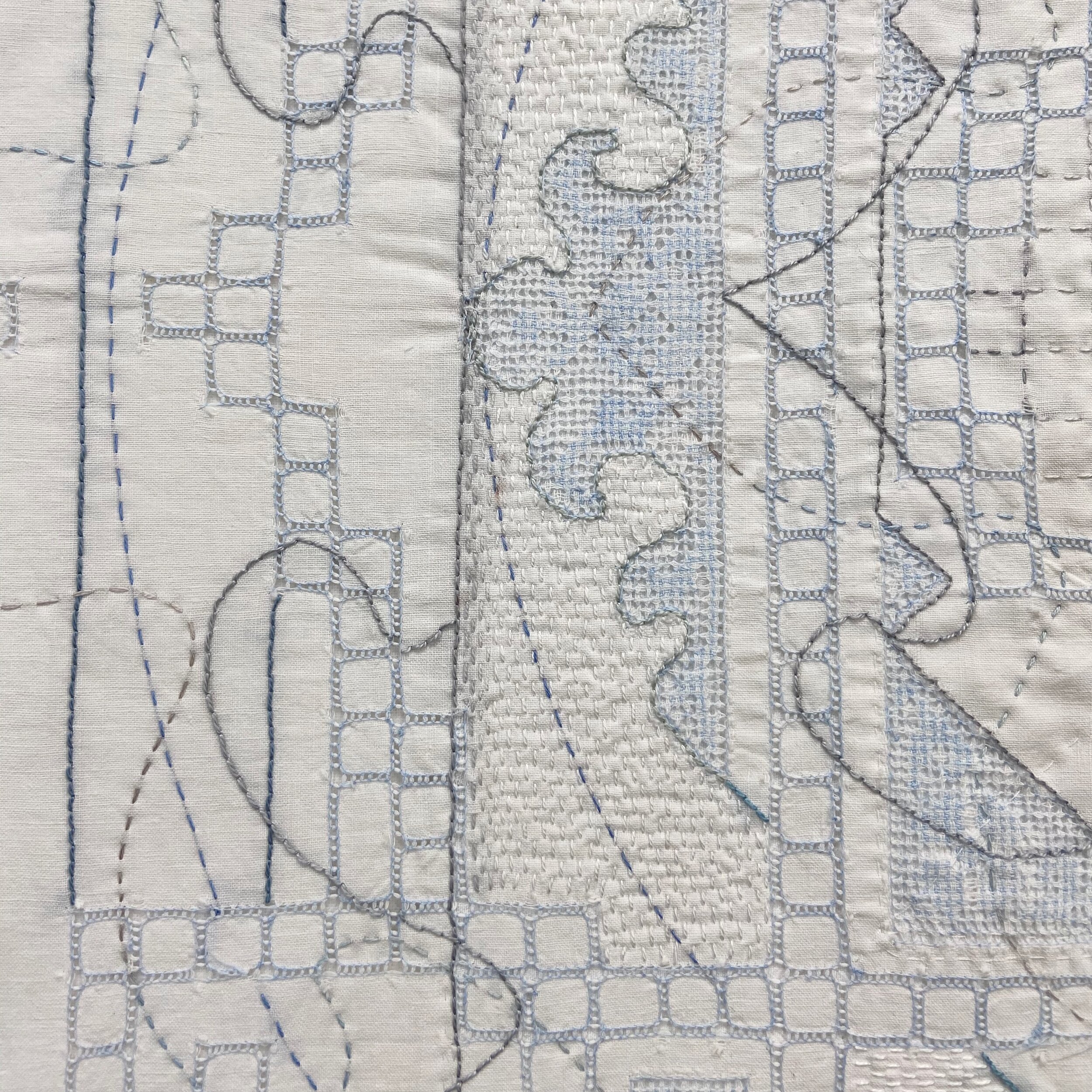 04.PIERCE.Tracery.DETAIL.36x36 hand stitching on vintage linen tablecloth.jpeg