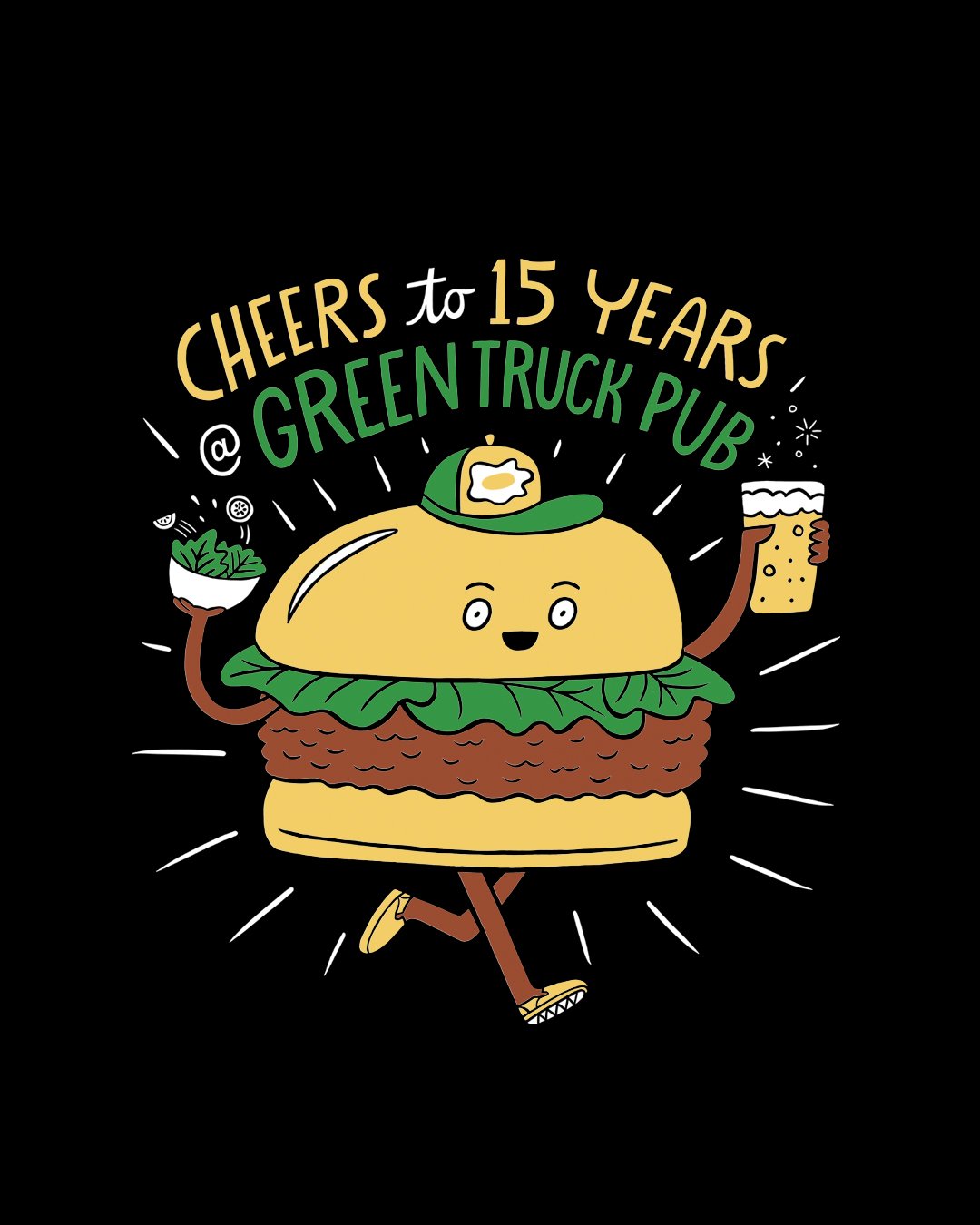 Green Truck Pub Brand Illustration Celebrating 15 Years