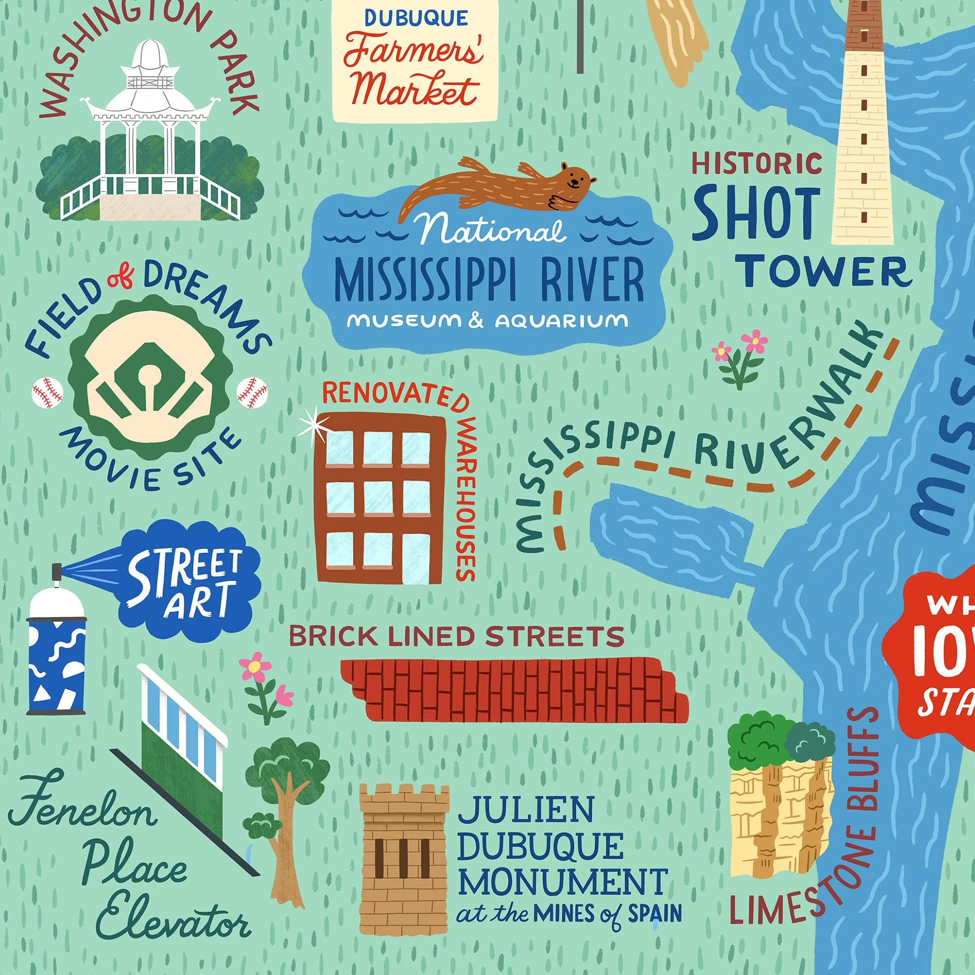 Travel Dubuque Map Illustration
