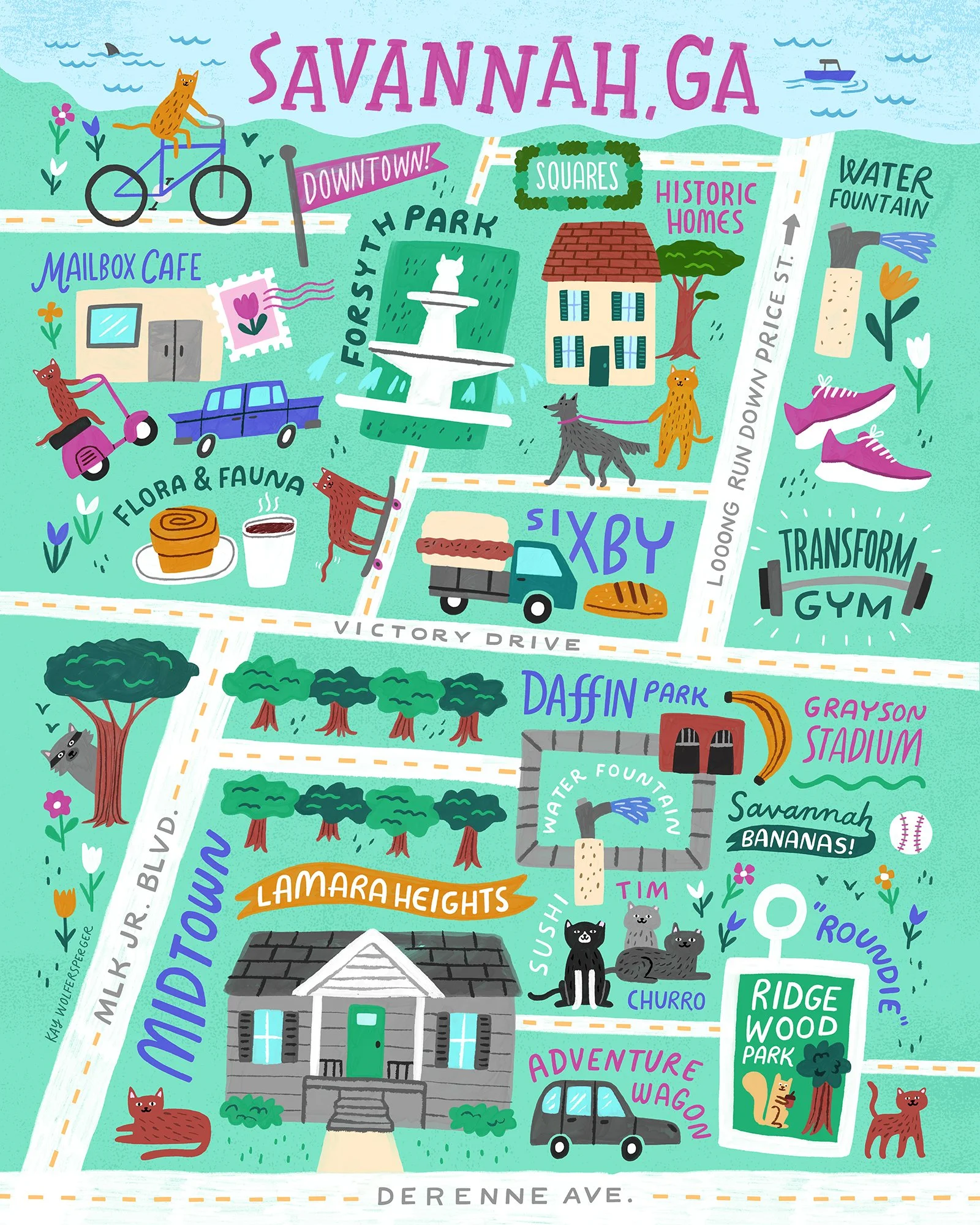 Savannah, GA Illustrated Map