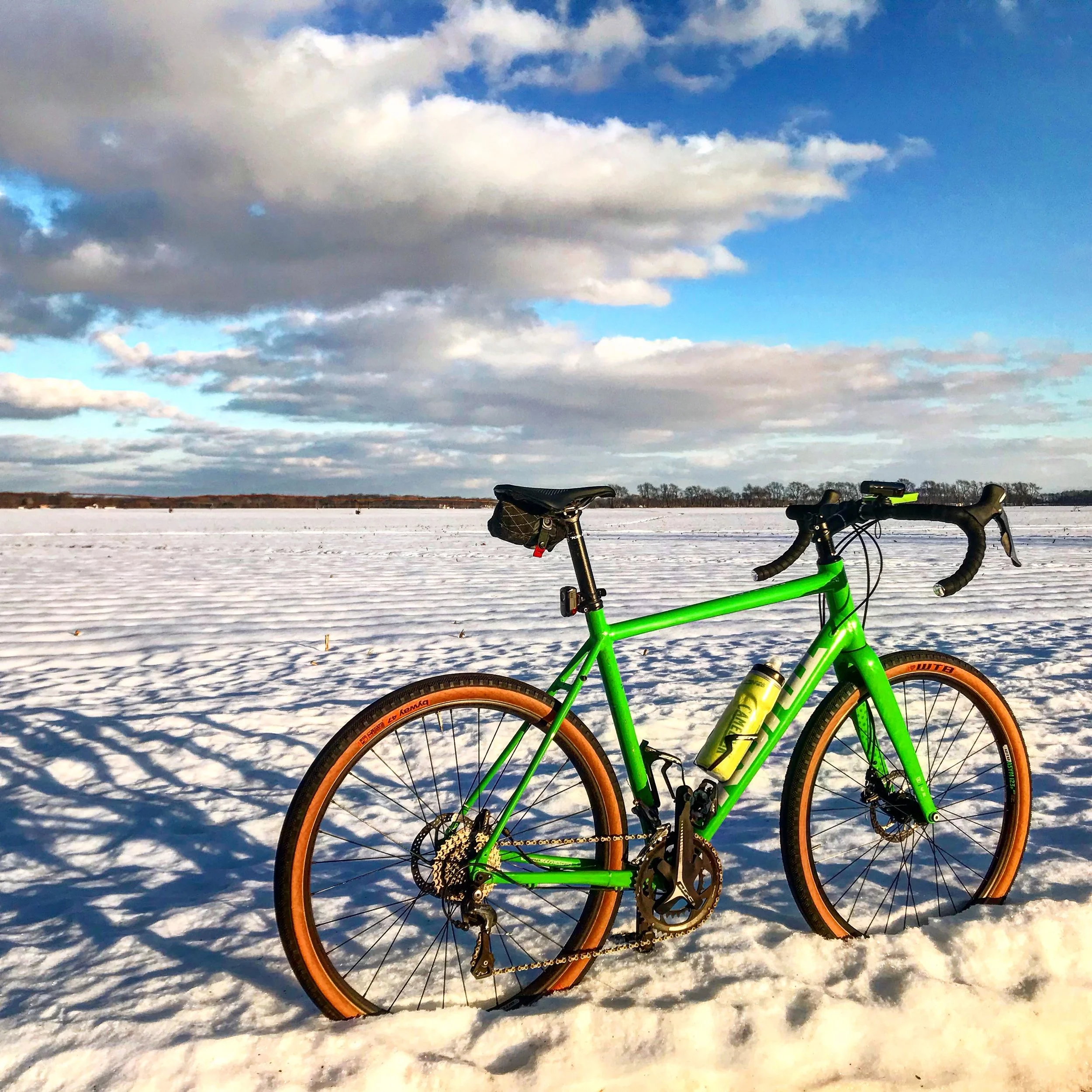 It looks so warm and sunny, but the snow is a good clue that it is actually in the single digits on this ride...
