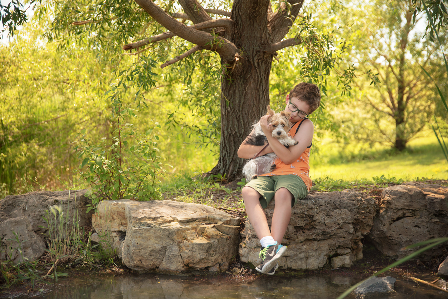 Boy-Dog-pond-park