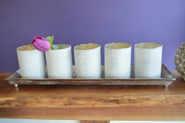 Mercury Glass and Metal Votive Holder Includes (6) mercury glass votive holders $20