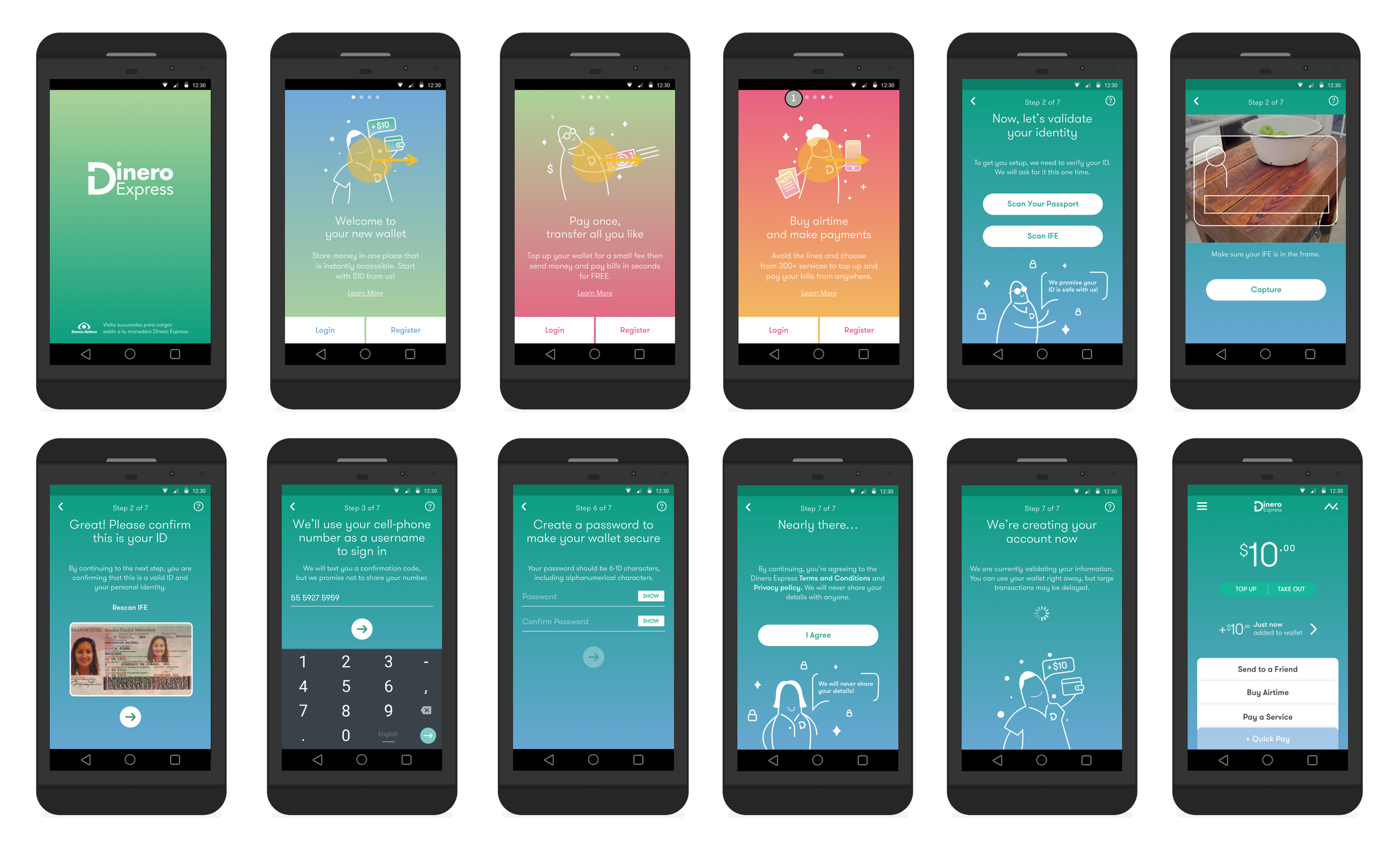 First time users are guided through a simple sign up that explains the app and helps them quickly get registered and funded.