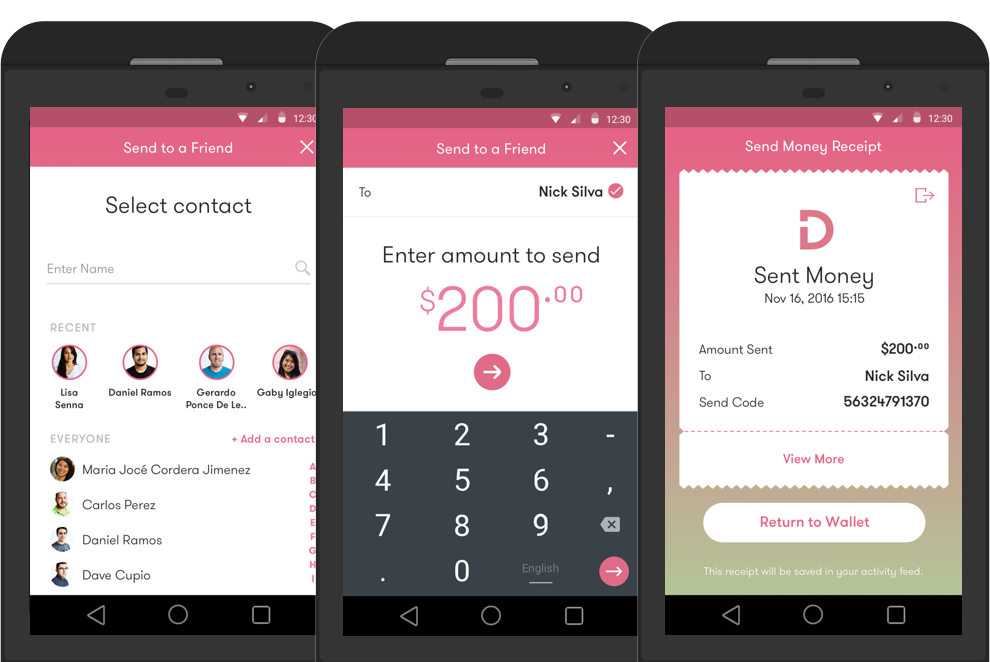 We created a design that was inherently social, with lots of feedback in terms of text and visual cues like skeuomorphic receipts that served to reassure users that their money is safe.