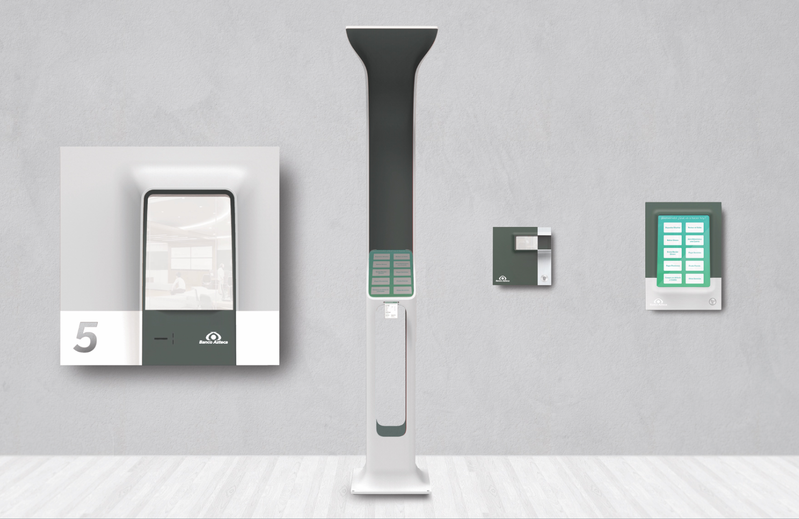 A series of digital touch points. These devices are intended to serve different needs in different zones of the bank.