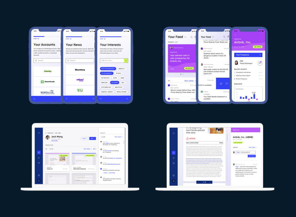 Sample screens on mobile and desktop