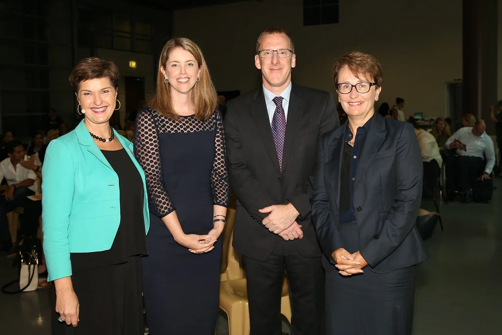 Our speakers: Anna-Louise Bouvier (HBAW), Cate Harris (Lendlease), Ben Murray (Optus), and National Mental Health Commissioner, Lucy Brogden 