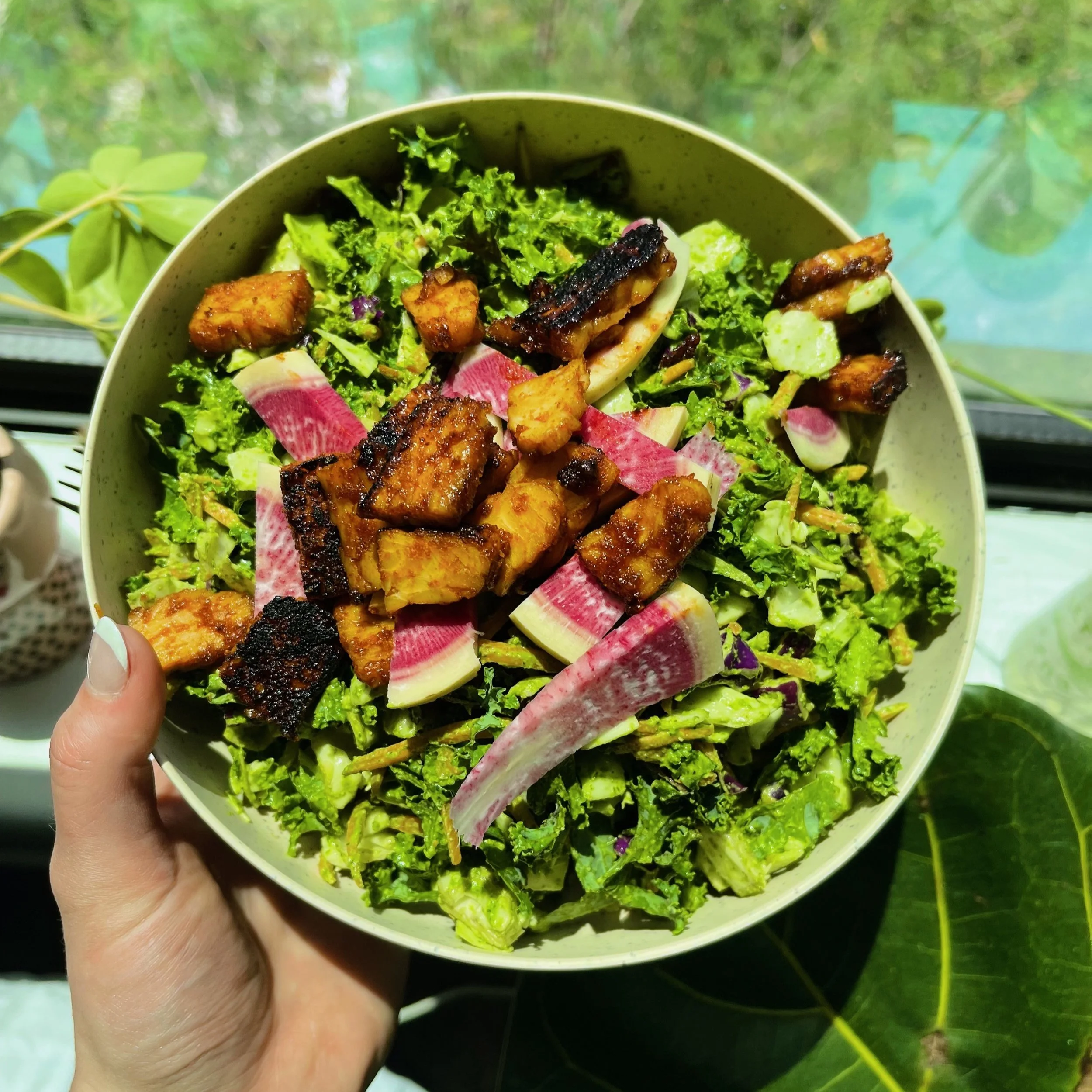 Crunchy Kale & Cabbage Salad with Vegan Green Goddess Dressing — Oh My Jane