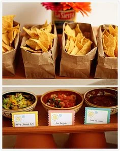 Salsa Bar with individual bags of fresh tortilla chips 