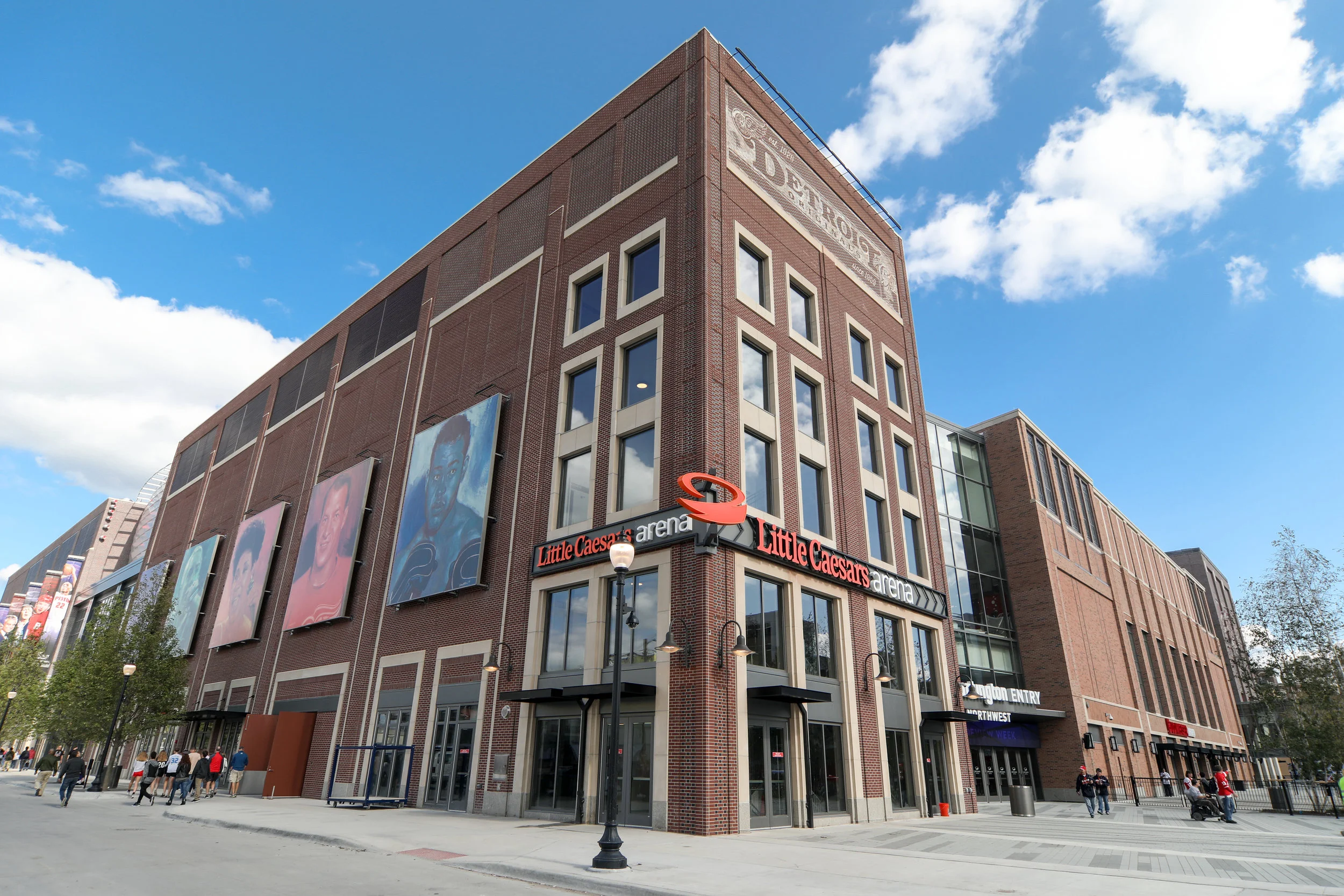 Corner of Little Caesars Arena 