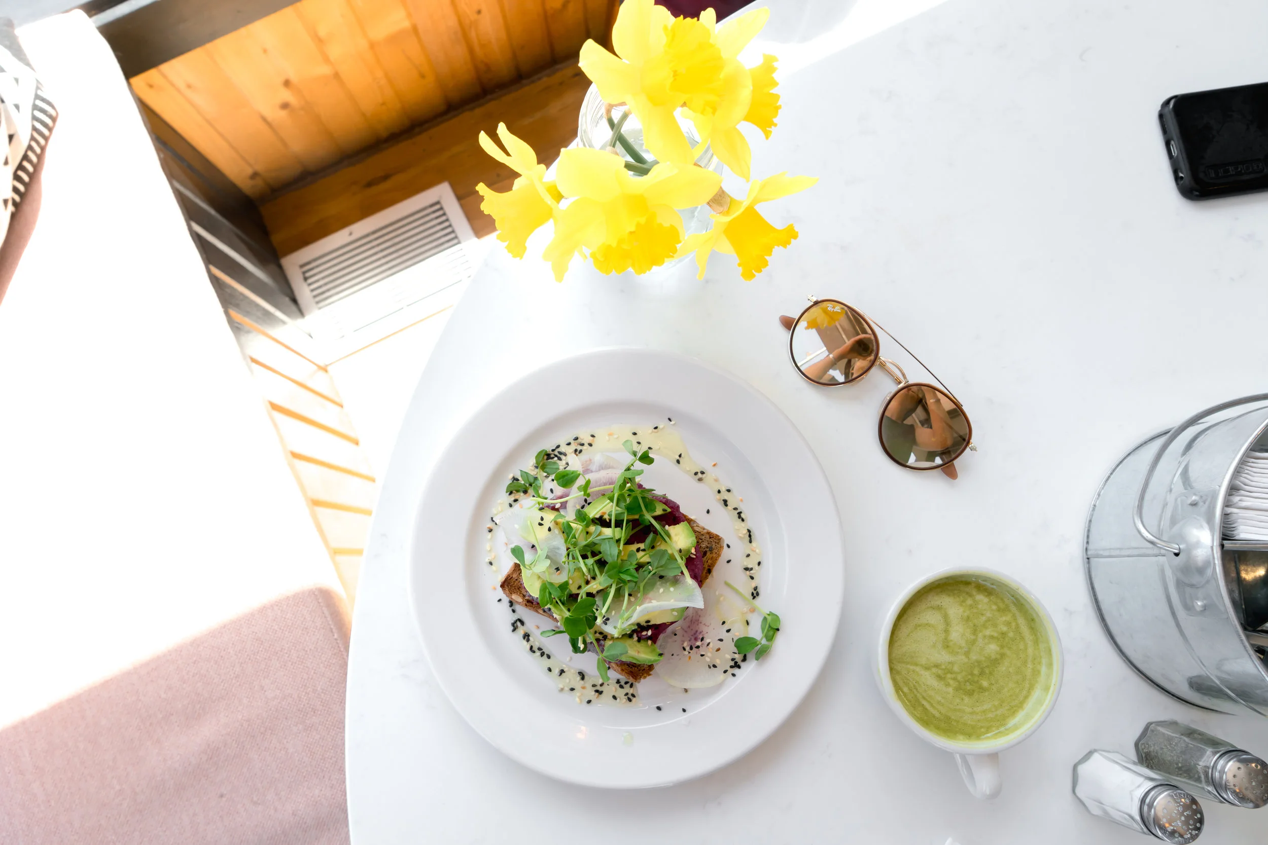 Avo Toast + Matcha Latte at FOLK
