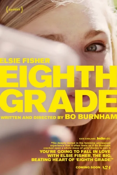 Film poster for Eighth Grade , directed and written by Bo Burnham. Photo via A24