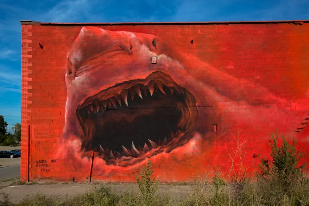 Art by SharkToof , Photo via "Murals in the Market Drinks with the Crew" on Facebook