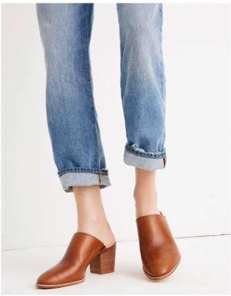 These leather mules from Madewell have a classic look and the slight heel adds some elegance to a casual look