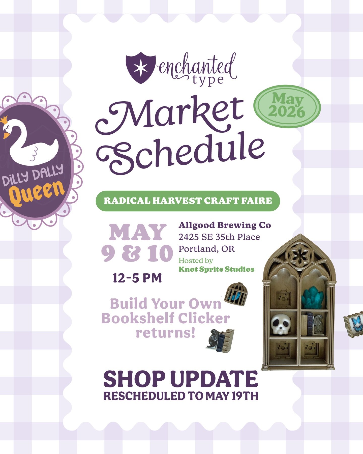 Radical Harvest Craft Faire is this Mother&rsquo;s Day weekend! You can find me there on both May 9 &amp; 10. I&rsquo;m bringing back the Build Your Own Bookshelf Clicker bar with even more options this round. Plus I&rsquo;ll be restocking this Dilly