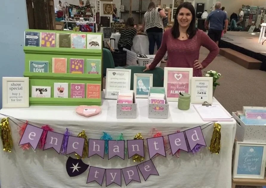 maker market craft show booth with stationery, greeting cards, and art prints