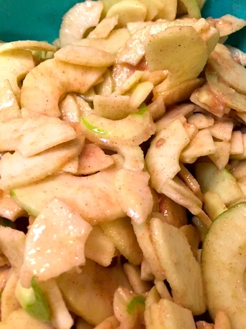 Once you toss the apples with cinnamon and sugar, you get a glimpse of what the pie will smell like when it's all done, aka, divine!