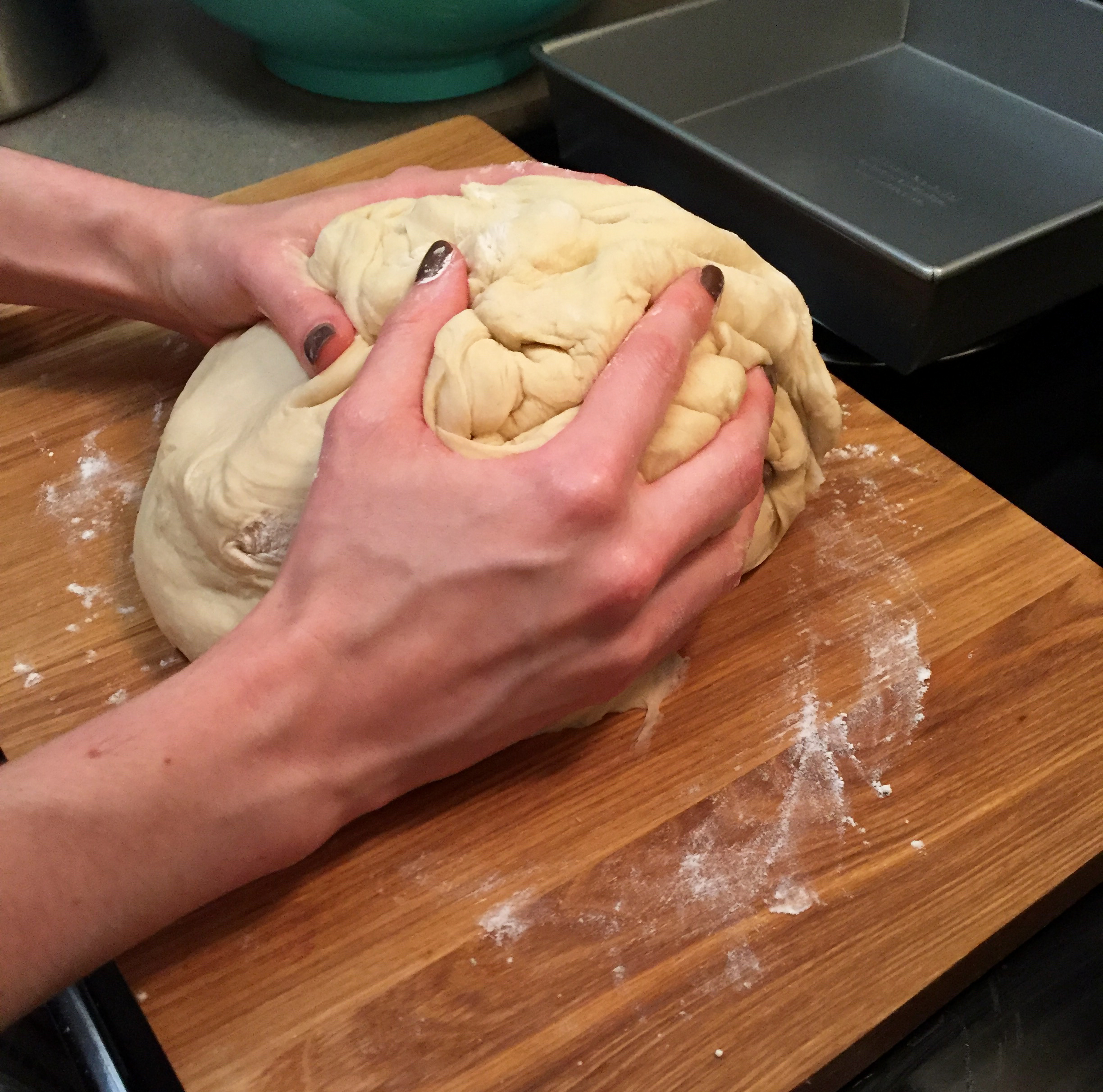 Once your dough is nice and smooth, take it out of the mixer and knead it with your hands for about 5 minutes. 