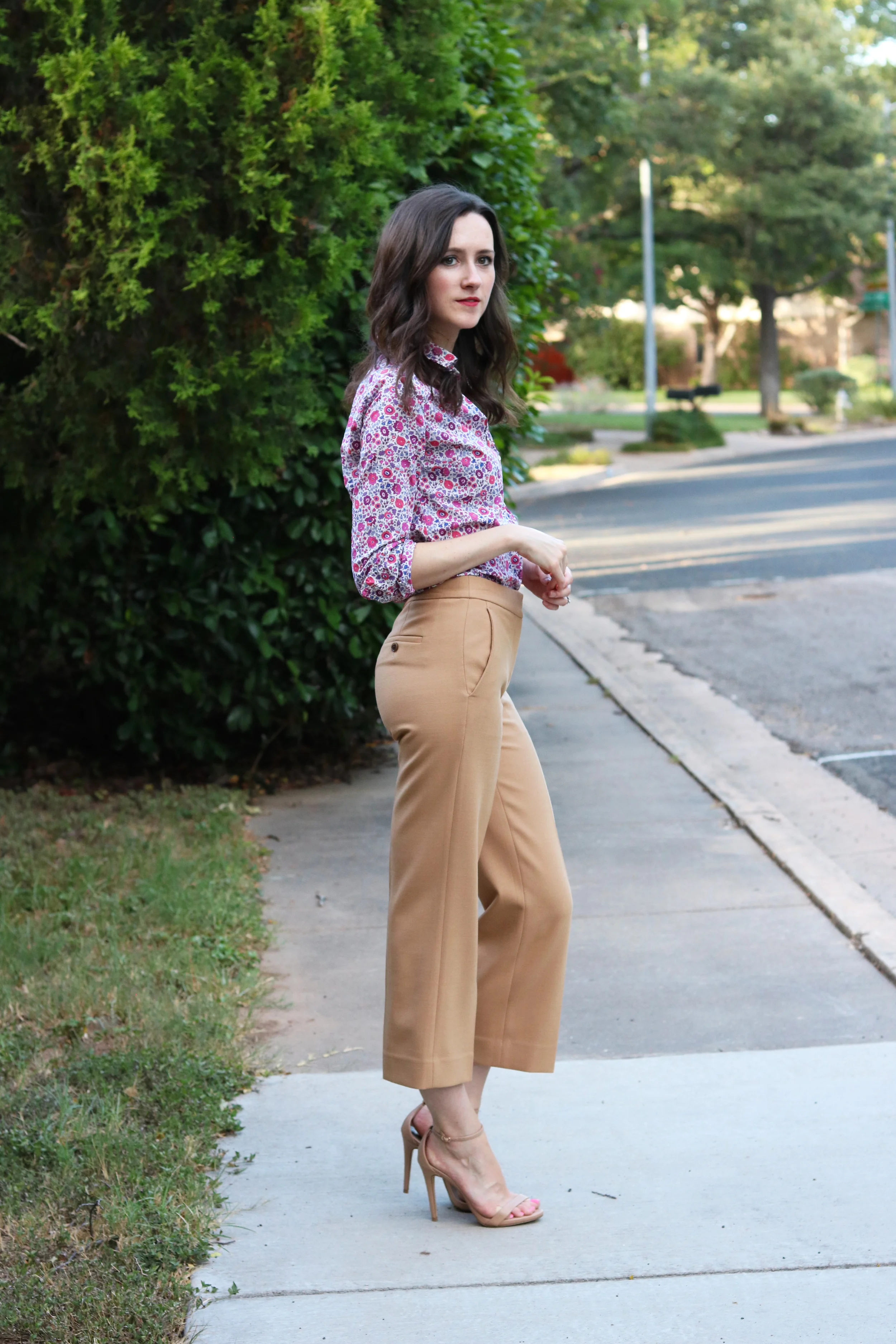 J. Crew top, J. Crew pants, Steve Madden heels